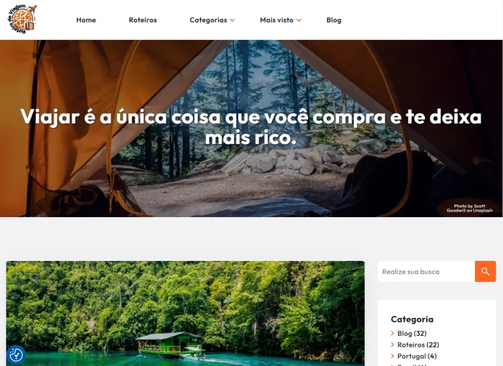 Mobile version of the Roteiro de Viagem blog, highlighting the clean design and performance achieved through the Classic to FSE Migration.